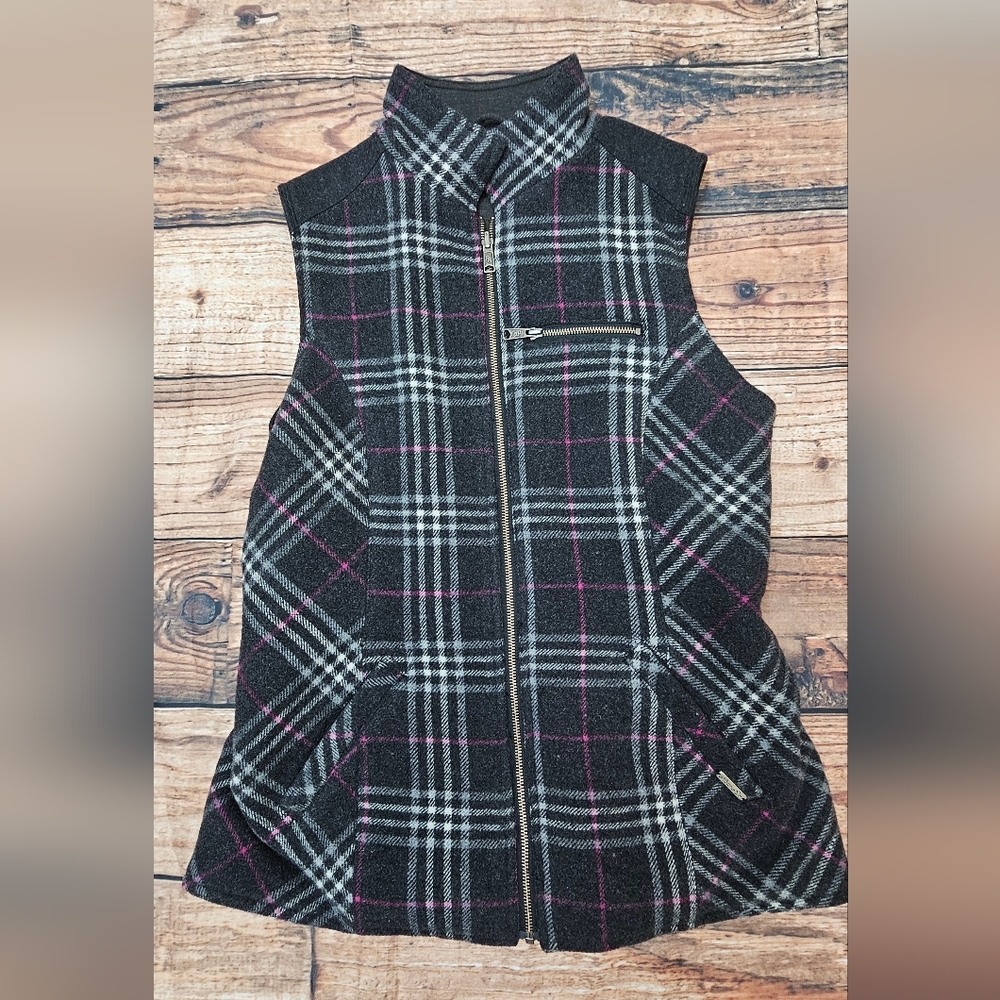 Powder River Womens Vest Plaid Print Pockets Western Wool Reversible Size Large